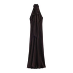 Women's Satin Halter Maxi Dress – Elegant Sleeveless Evening Dress-Dresses-CAMOUFIT-Dark Brown-XS-Sienarae