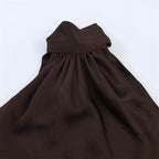 Women's Satin Halter Maxi Dress – Elegant Sleeveless Evening Dress-Dresses-CAMOUFIT-Dark Brown-XS-Sienarae