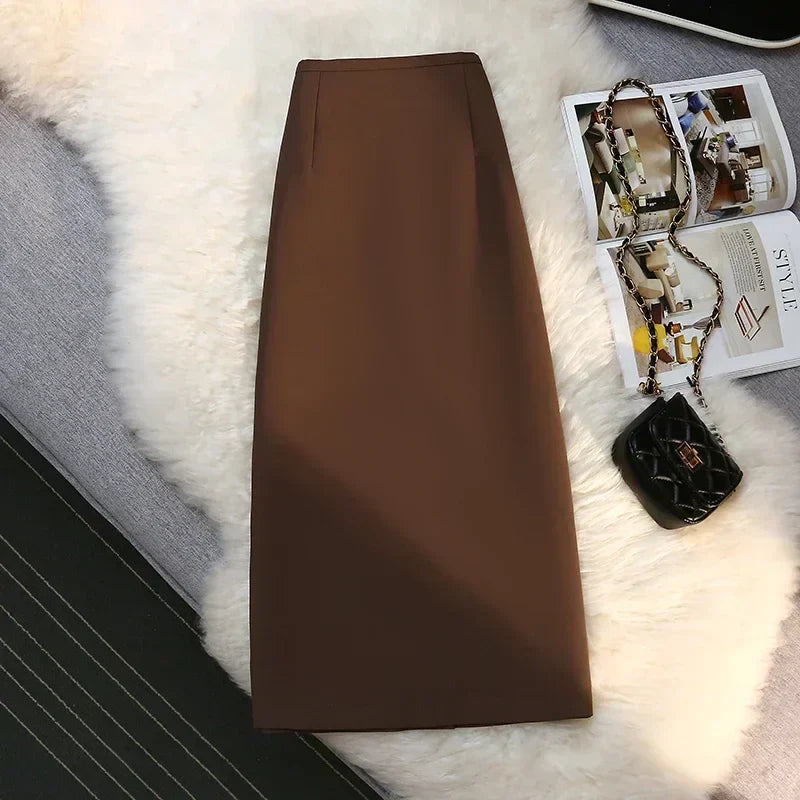 Women’s Mocha High Waist Maxi Skirt – Elegant Tailored Long Skirt-Skirts-CAMOUFIT-Khaki-S-Sienarae