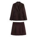 Women’s Chocolate Brown Blazer and Mini Skirt Set – Elegant Tailored Two Piece Suit-Two piece sets-CAMOUFIT-Brown-XS-Sienarae