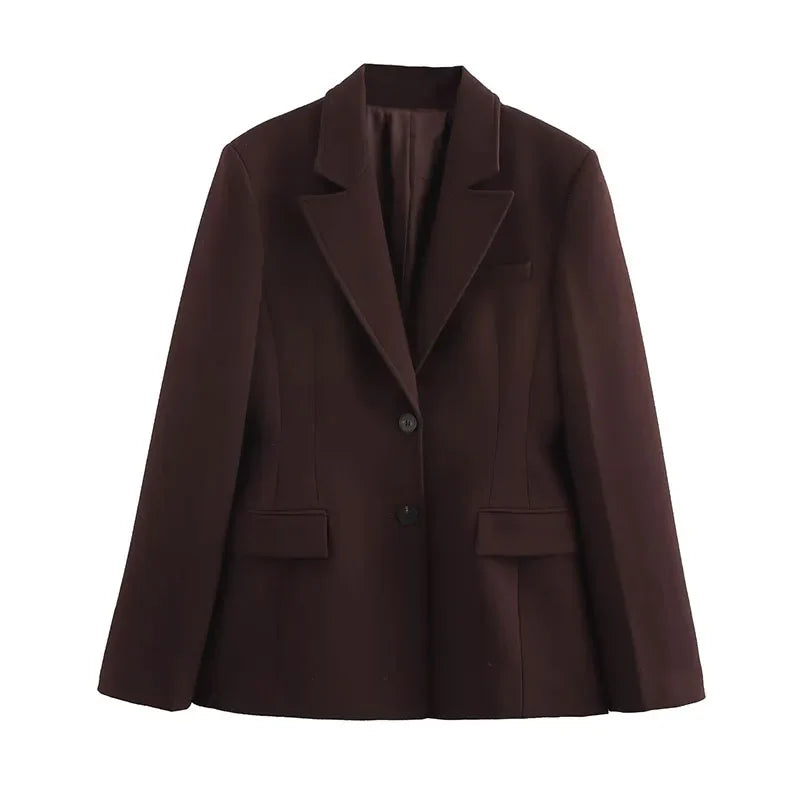 Women’s Chocolate Brown Blazer and Mini Skirt Set – Elegant Tailored Two Piece Suit-Two piece sets-CAMOUFIT-Brown-XS-Sienarae