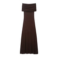 Women’s Off-Shoulder Maxi Dress – Elegant Pleated Evening Dress-Dresses-CAMOUFIT-Dark Brown-S-Sienarae