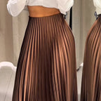 Women’s Chocolate Brown Pleated Midi Skirt – Elegant High Waist Flowing Skirt-Skirts-CAMOUFIT-Brown-XS-Sienarae