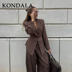 Women’s Pinstripe Suit Set – Tailored Blazer & Wide-Leg Trousers-Two piece sets-CAMOUFIT-Brown-XS-Sienarae
