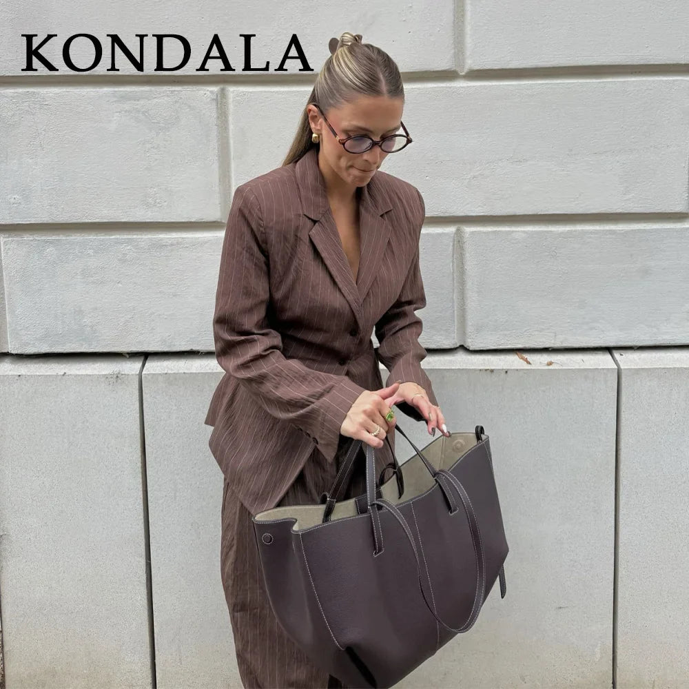 Women’s Pinstripe Suit Set – Tailored Blazer & Wide-Leg Trousers-Two piece sets-CAMOUFIT-Brown-XS-Sienarae