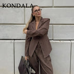 Women’s Pinstripe Suit Set – Tailored Blazer & Wide-Leg Trousers-Two piece sets-CAMOUFIT-Brown-XS-Sienarae