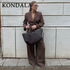 Women’s Pinstripe Suit Set – Tailored Blazer & Wide-Leg Trousers-Two piece sets-CAMOUFIT-Brown-XS-Sienarae