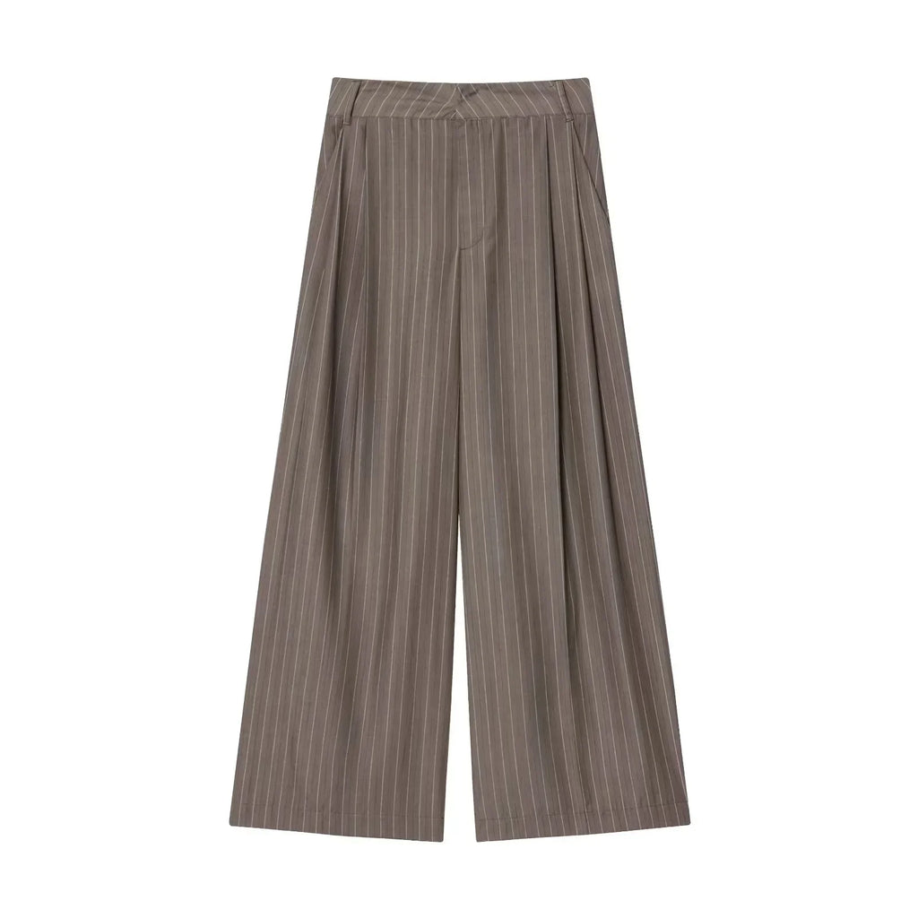 Women’s Pinstripe Suit Set – Tailored Blazer & Wide-Leg Trousers-Two piece sets-CAMOUFIT-Brown-XS-Sienarae
