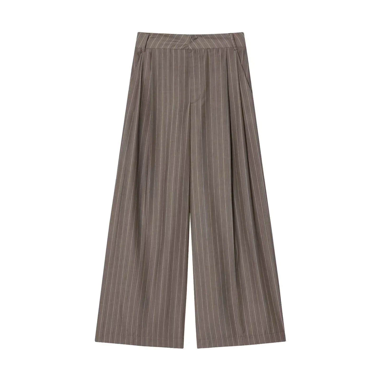Women’s Pinstripe Suit Set – Tailored Blazer & Wide-Leg Trousers-Two piece sets-CAMOUFIT-Brown-XS-Sienarae