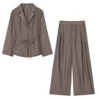 Women’s Pinstripe Suit Set – Tailored Blazer & Wide-Leg Trousers-Two piece sets-CAMOUFIT-Brown-XS-Sienarae