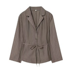 Women’s Pinstripe Suit Set – Tailored Blazer & Wide-Leg Trousers-Two piece sets-CAMOUFIT-Brown-XS-Sienarae