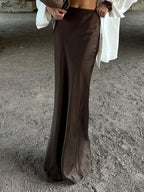 Women’s Chocolate Satin Maxi Skirt – Elegant High Waist Floor-Length Skirt-Skirts-CAMOUFIT-Brown-S-Sienarae