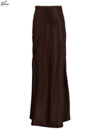 Women’s Chocolate Satin Maxi Skirt – Elegant High Waist Floor-Length Skirt-Skirts-CAMOUFIT-Brown-S-Sienarae