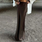 Women’s Chocolate Satin Maxi Skirt – Elegant High Waist Floor-Length Skirt-Skirts-CAMOUFIT-Brown-S-Sienarae