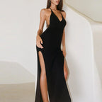Women’s Mocha Backless Knit Maxi Dress – Sleeveless V-Neck Side Split Evening Dress-Dresses-CAMOUFIT-Mocha-S-Sienarae