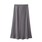 Women’s Khaki Satin Midi Skirt – Elegant High Waist Silk-Look Slip Skirt-Skirts-CAMOUFIT-Khaki-XS-Sienarae
