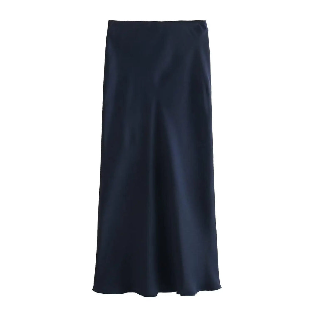 Women’s Khaki Satin Midi Skirt – Elegant High Waist Silk-Look Slip Skirt-Skirts-CAMOUFIT-Khaki-XS-Sienarae