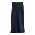 Women’s Khaki Satin Midi Skirt – Elegant High Waist Silk-Look Slip Skirt-Skirts-CAMOUFIT-Khaki-XS-Sienarae