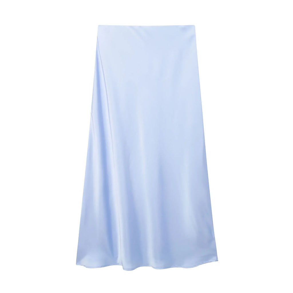 Women’s Khaki Satin Midi Skirt – Elegant High Waist Silk-Look Slip Skirt-Skirts-CAMOUFIT-Khaki-XS-Sienarae