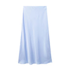 Women’s Khaki Satin Midi Skirt – Elegant High Waist Silk-Look Slip Skirt-Skirts-CAMOUFIT-Khaki-XS-Sienarae