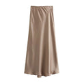 Women’s Khaki Satin Midi Skirt – Elegant High Waist Silk-Look Slip Skirt-Skirts-CAMOUFIT-Khaki-XS-Sienarae