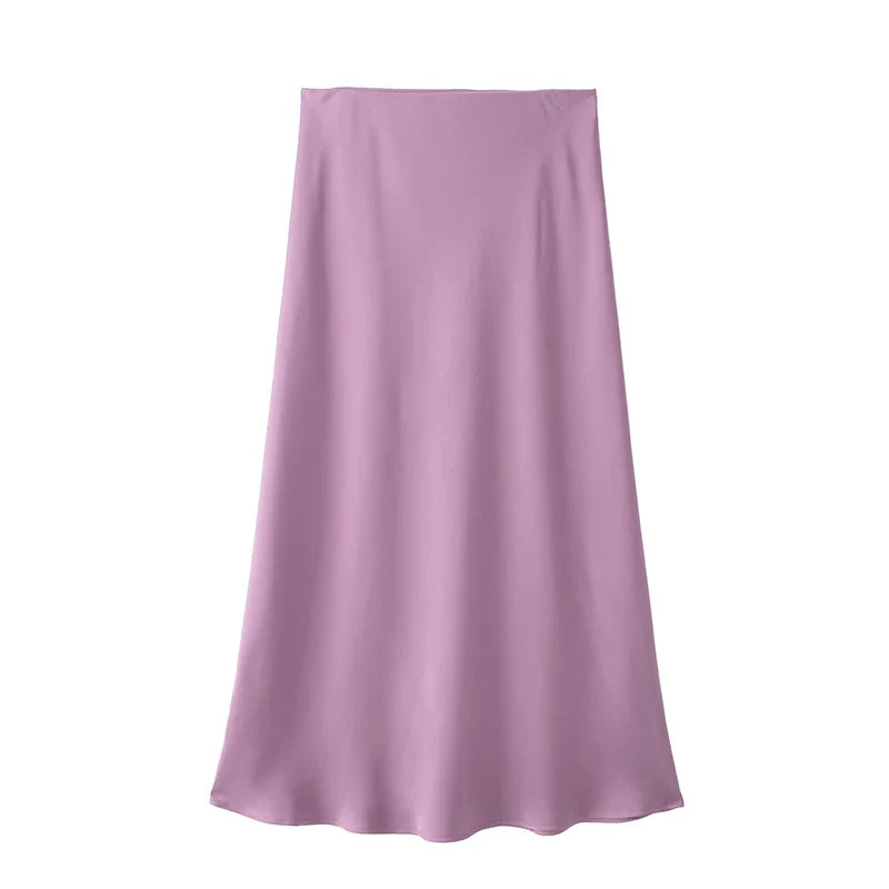Women’s Khaki Satin Midi Skirt – Elegant High Waist Silk-Look Slip Skirt-Skirts-CAMOUFIT-Khaki-XS-Sienarae