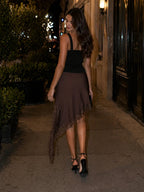 Women’s Lace Trim Mini Skirt – Asymmetrical High-Waist Skirt-Skirts-CAMOUFIT-Brown-XS-Sienarae