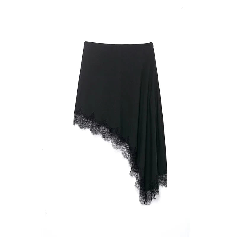 Women’s Lace Trim Mini Skirt – Asymmetrical High-Waist Skirt-Skirts-CAMOUFIT-Brown-XS-Sienarae