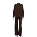 Women’s Satin Two-Piece Set – Button Shirt & Wide-Leg Trousers-Two piece sets-CAMOUFIT-Brown-S-Sienarae