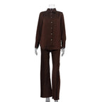Women’s Satin Two-Piece Set – Button Shirt & Wide-Leg Trousers-Two piece sets-CAMOUFIT-Brown-S-Sienarae