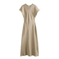 Women’s Satin Maxi Dress – Elegant Sleeveless Evening Dress-Dresses-CAMOUFIT-Khaki-XS-Sienarae