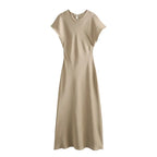 Women’s Satin Maxi Dress – Elegant Sleeveless Evening Dress-Dresses-CAMOUFIT-Khaki-XS-Sienarae