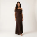 Women’s Off-Shoulder Maxi Dress – Elegant Pleated Evening Dress-Dresses-SIENARAE-Dark Brown-S-Sienarae