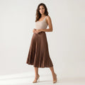 Women’s Chocolate Brown Pleated Midi Skirt – Elegant High Waist Flowing Skirt-Skirts-SIENARAE-Brown-XS-Sienarae
