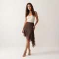 Women’s Lace Trim Mini Skirt – Asymmetrical High-Waist Skirt-Skirts-SIENARAE-Brown-XS-Sienarae