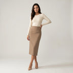 Women’s Mocha High Waist Maxi Skirt – Elegant Tailored Long Skirt-Skirts-CAMOUFIT-Khaki-S-Sienarae