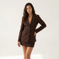 Women’s Chocolate Brown Blazer and Mini Skirt Set – Elegant Tailored Two Piece Suit-Two piece sets-SIENARAE-Brown-XS-Sienarae