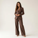 Women’s Pinstripe Suit Set – Tailored Blazer & Wide-Leg Trousers-Two piece sets-CAMOUFIT-Brown-XS-Sienarae