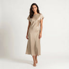 Women’s Satin Maxi Dress – Elegant Sleeveless Evening Dress-Dresses-CAMOUFIT-Khaki-XS-Sienarae