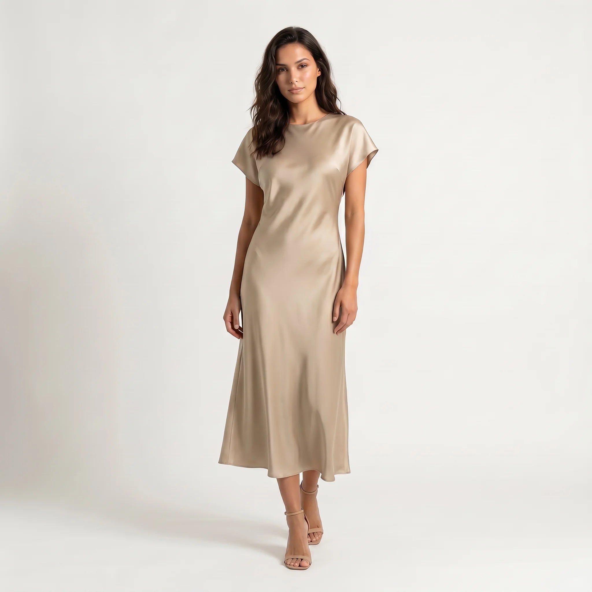 Women’s Satin Maxi Dress – Elegant Sleeveless Evening Dress-Dresses-CAMOUFIT-Khaki-XS-Sienarae