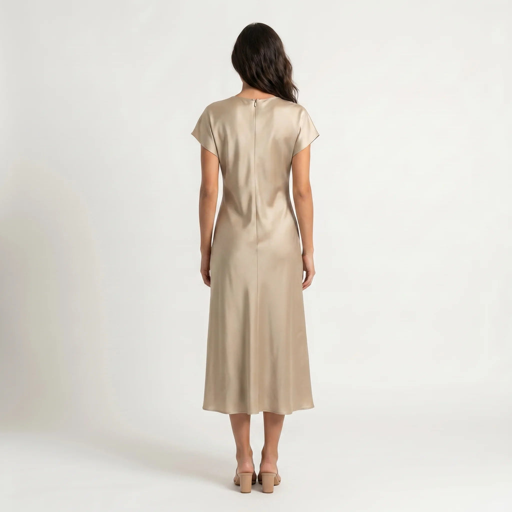 Women’s Satin Maxi Dress – Elegant Sleeveless Evening Dress-Dresses-SIENARAE-Khaki-XS-Sienarae