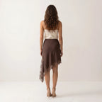 Women’s Lace Trim Mini Skirt – Asymmetrical High-Waist Skirt-Skirts-SIENARAE-Brown-XS-Sienarae