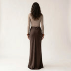Women’s Chocolate Satin Maxi Skirt – Elegant High Waist Floor-Length Skirt-Skirts-SIENARAE-Brown-S-Sienarae
