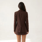 Women’s Chocolate Brown Blazer and Mini Skirt Set – Elegant Tailored Two Piece Suit-Two piece sets-SIENARAE-Brown-XS-Sienarae