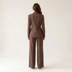 Women’s Pinstripe Suit Set – Tailored Blazer & Wide-Leg Trousers-Two piece sets-SIENARAE-Brown-XS-Sienarae