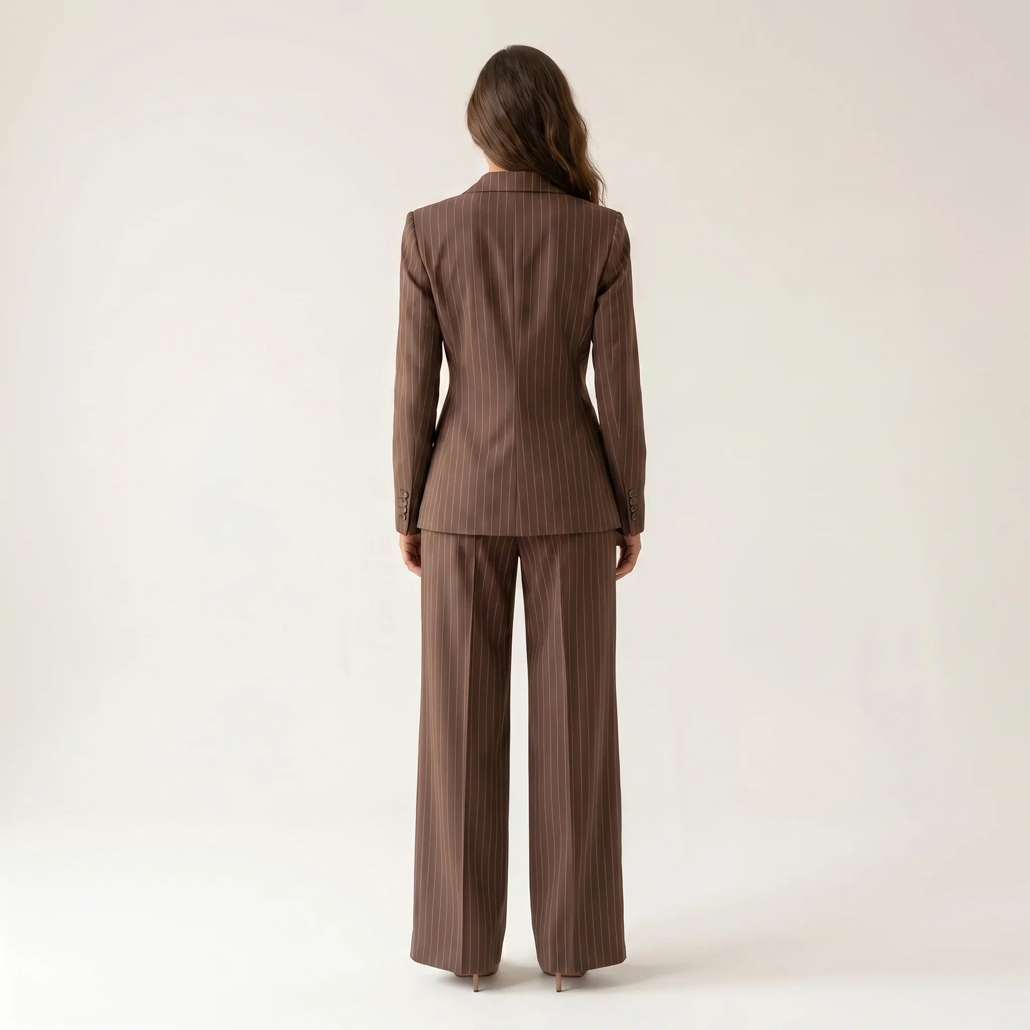 Women’s Pinstripe Suit Set – Tailored Blazer & Wide-Leg Trousers-Two piece sets-SIENARAE-Brown-XS-Sienarae