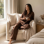 Women’s Satin Two-Piece Set – Button Shirt & Wide-Leg Trousers-Two piece sets-SIENARAE-Brown-S-Sienarae