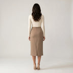 Women’s Mocha High Waist Maxi Skirt – Elegant Tailored Long Skirt-Skirts-SIENARAE-Khaki-S-Sienarae