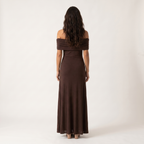 Women’s Off-Shoulder Maxi Dress – Elegant Pleated Evening Dress-Dresses-SIENARAE-Dark Brown-S-Sienarae